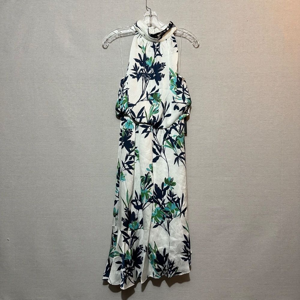 NWT Adrianna Papell Floral Print Crepe Blouson Halter Dress - size 6 - Picture 3 of 7